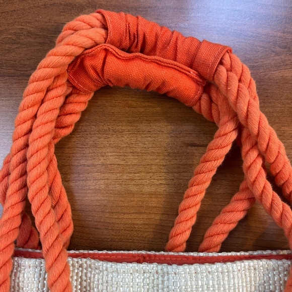 Escada Ivory Tote with Orange Trim and Handles - Picture 6 of 15